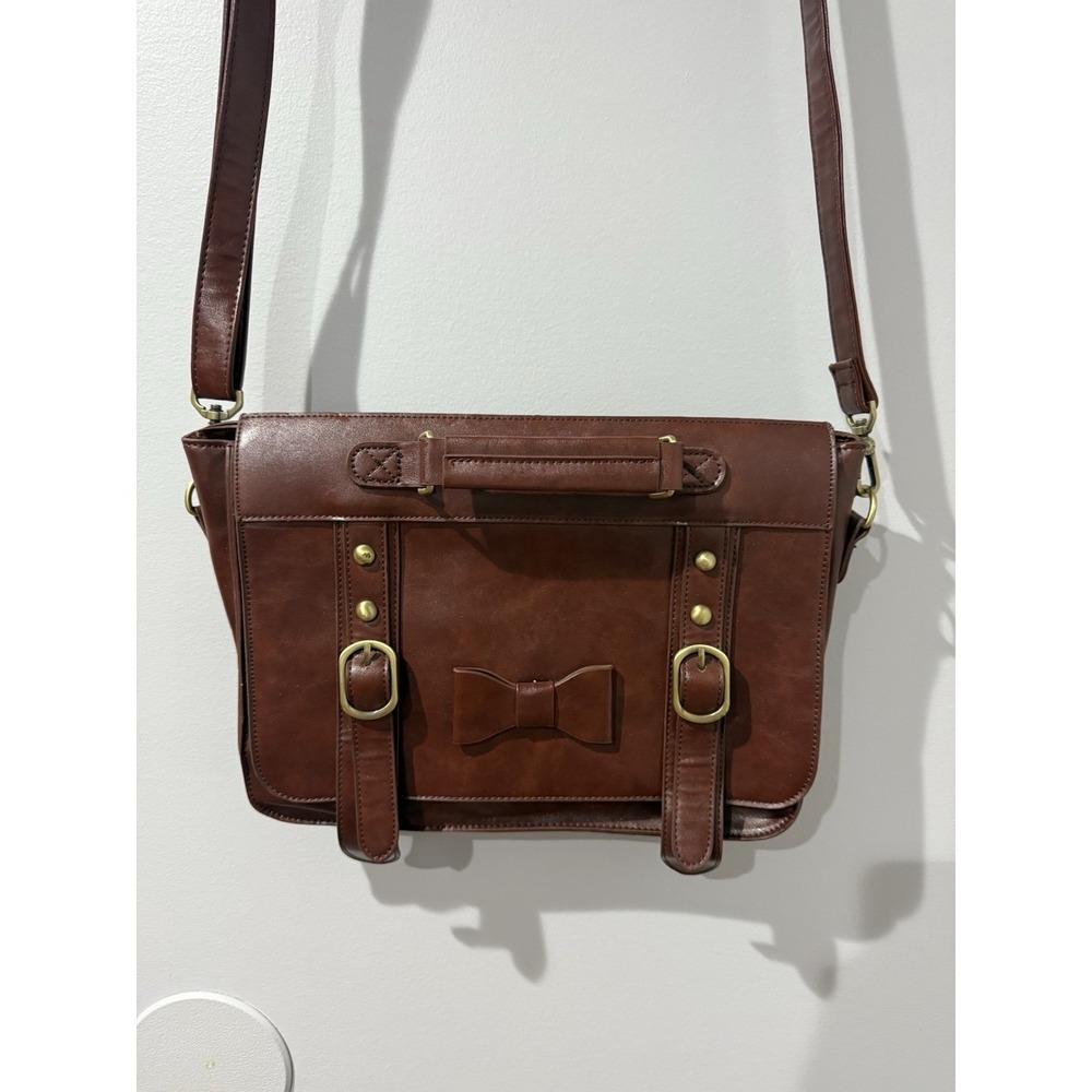 Ecosusi Messenger Bag Bow‎ Crossbody Leather Brown Laptop Briefcase
